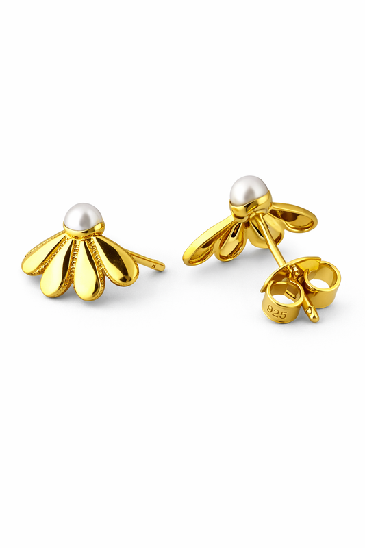Golden Pearl Petal Stud Earrings