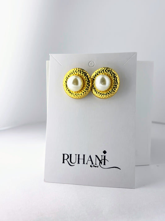 Golden Pearl Halo Stud Earrings