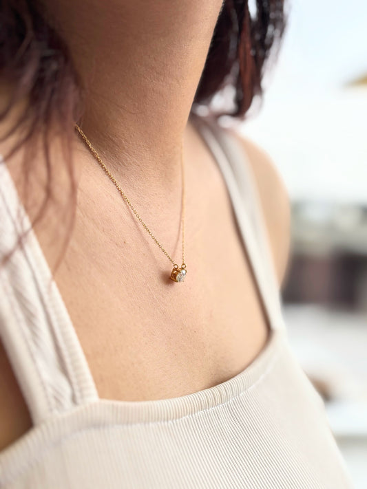 Golden Solitaire – Classic Moissanite Necklace