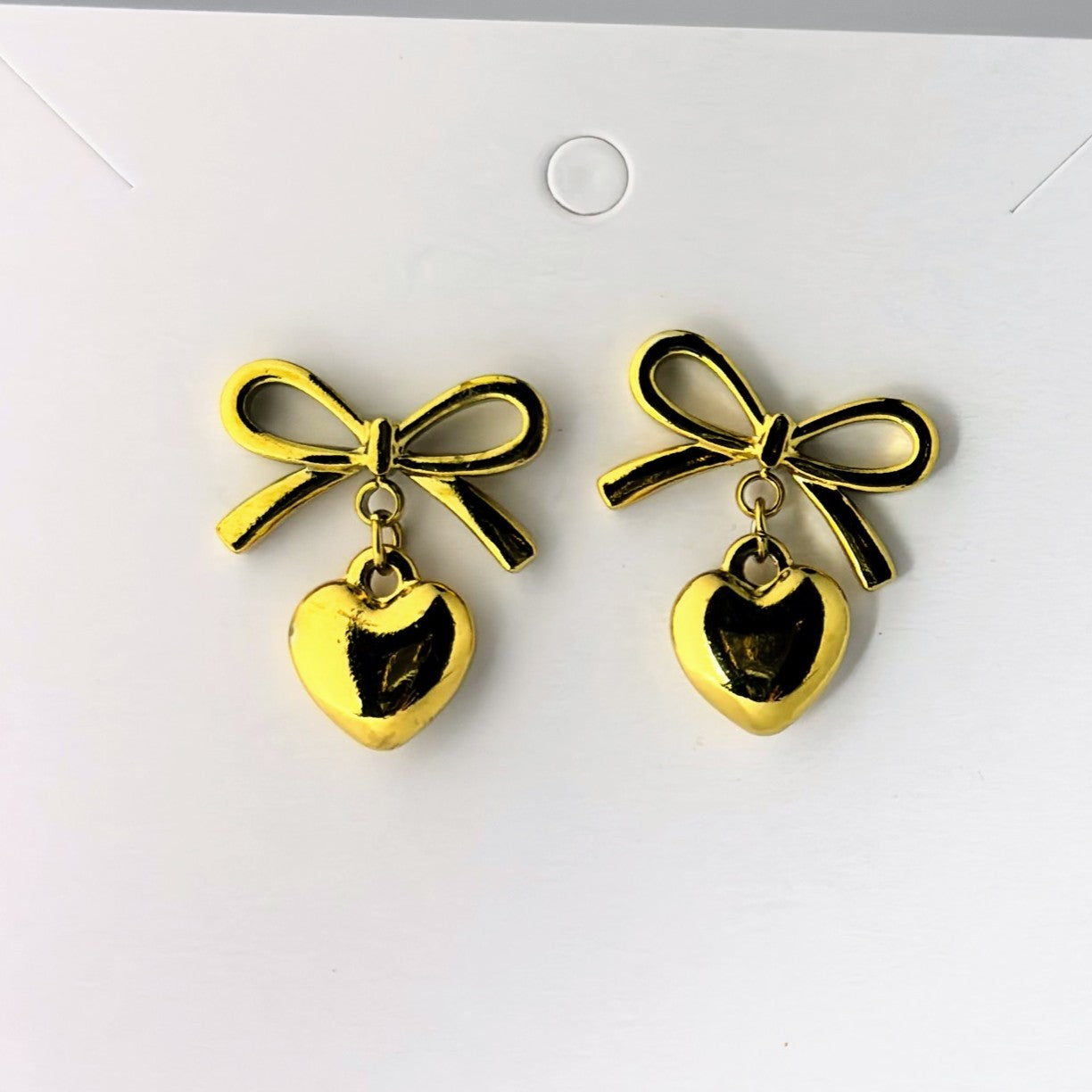 Golden Bow Heart Earrings