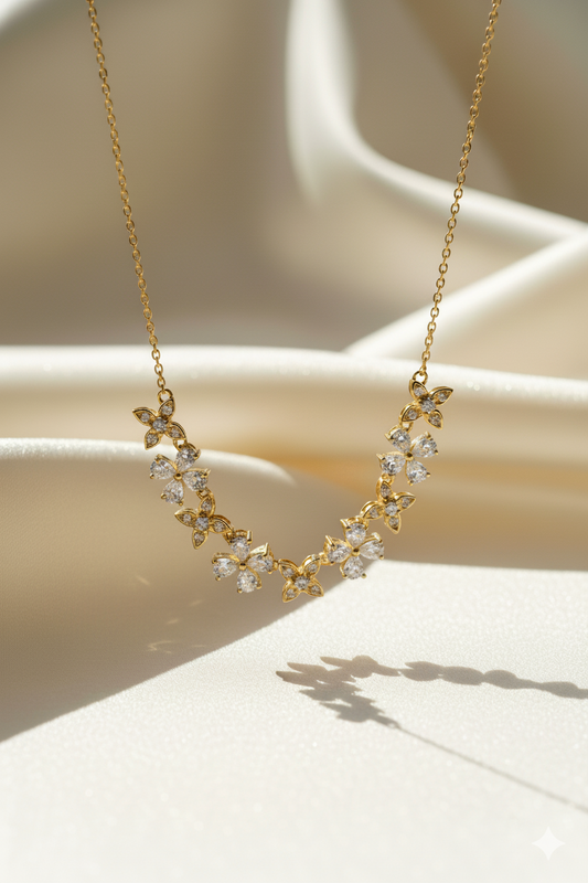 Golden Bloom – Moissanite Floral Necklace