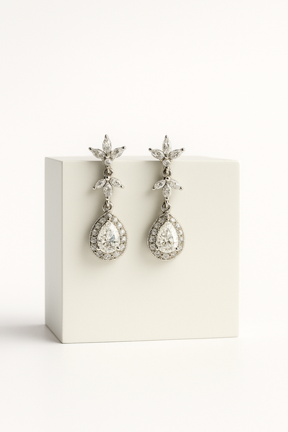 Silver Bloom – Moissanite Drop Earrings