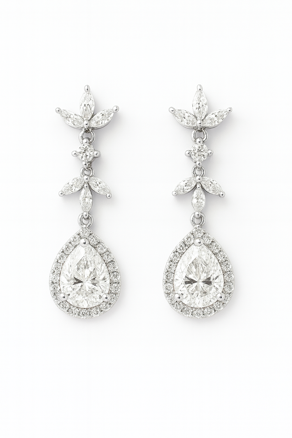 Silver Bloom – Moissanite Drop Earrings