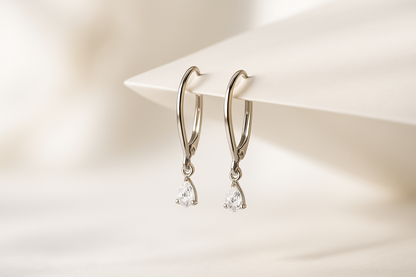 Silver Teardrop – Moissanite Dangle Earrings