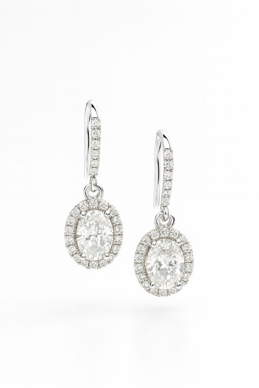 Silver Halo – Moissanite Drop Earrings