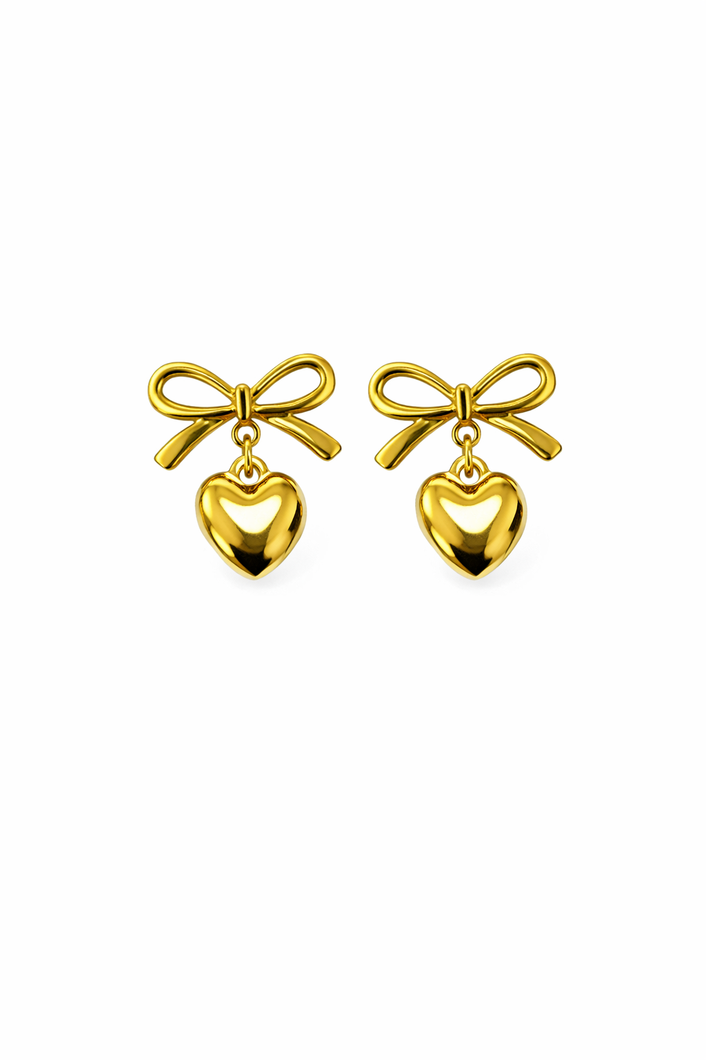 Golden Bow Heart Earrings