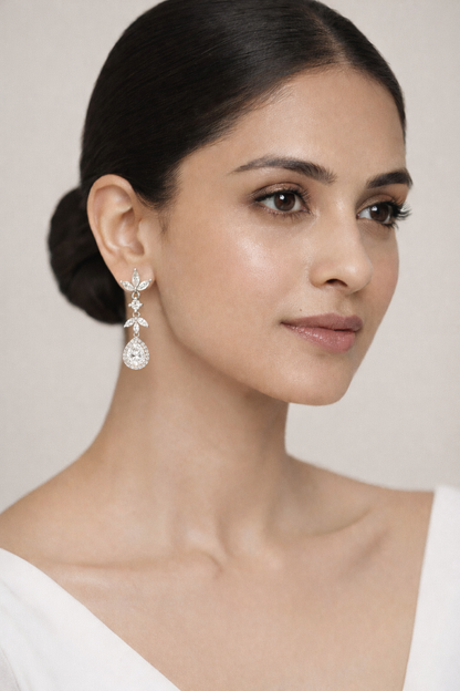 Silver Bloom – Moissanite Drop Earrings