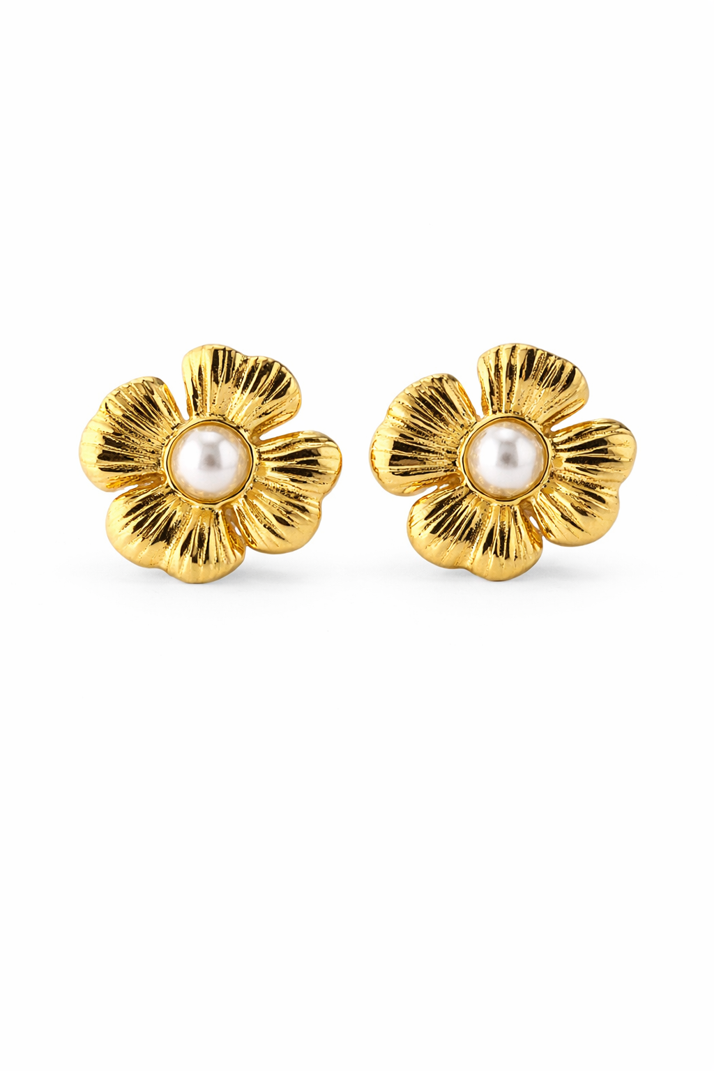 Golden Pearl Blossom Stud Earrings