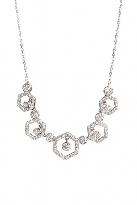 HexaGlow – Silver Moissanite Necklace