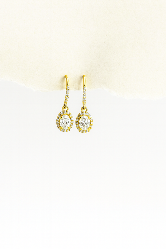 Golden Halo – Moissanite Drop Earrings