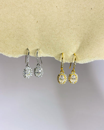 Silver Halo – Moissanite Drop Earrings