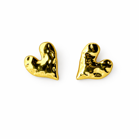 Golden Textured Heart Stud Earrings