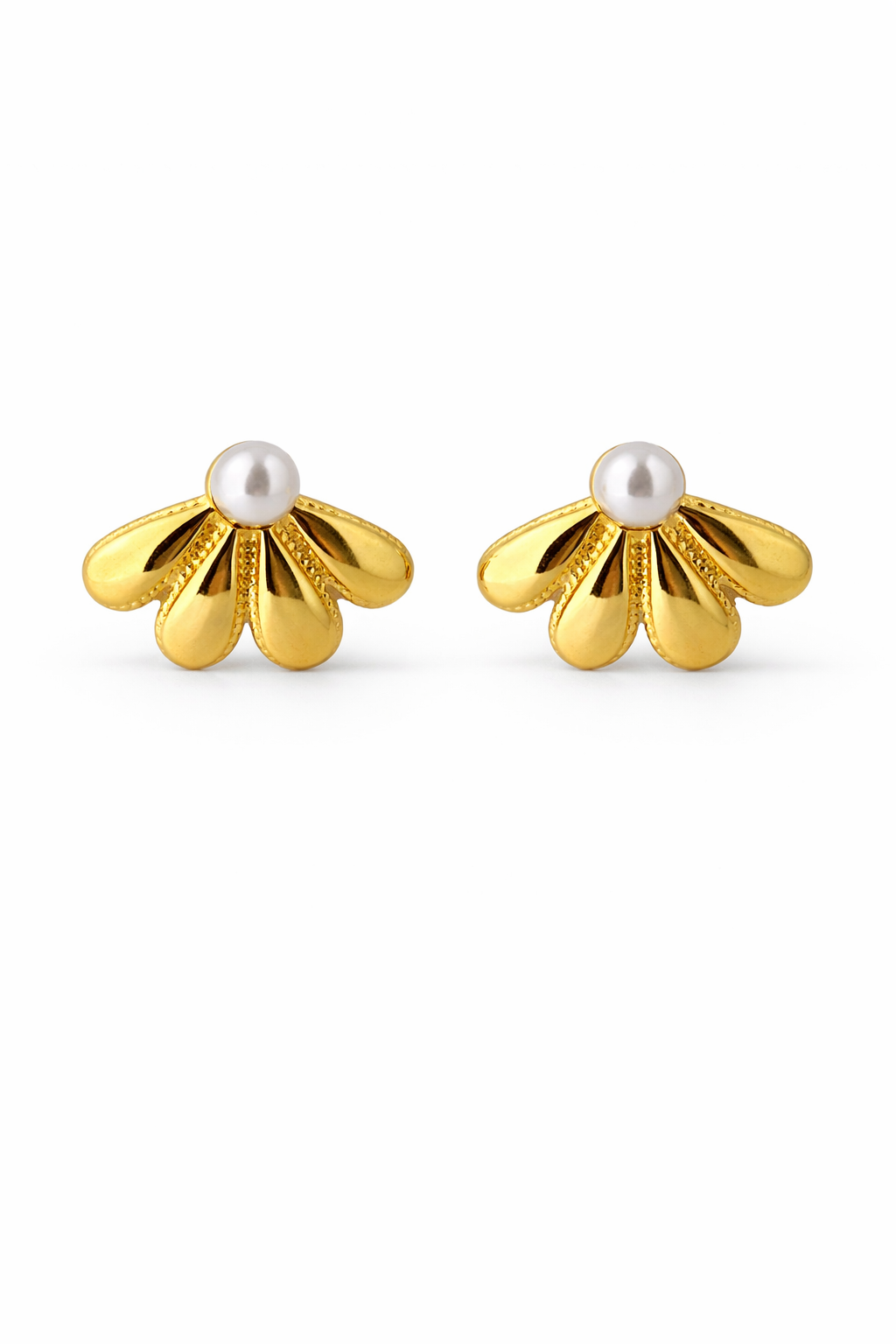Golden Pearl Petal Stud Earrings