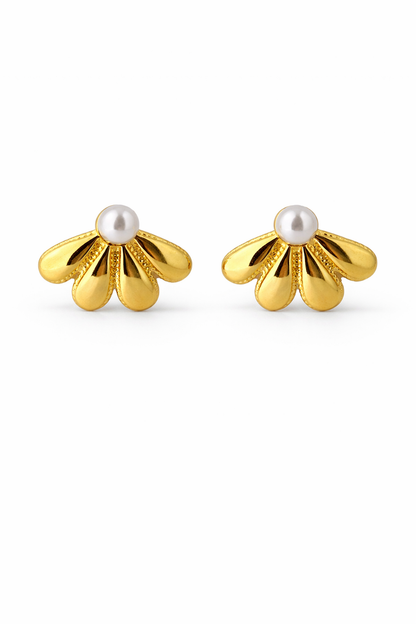 Golden Pearl Petal Stud Earrings