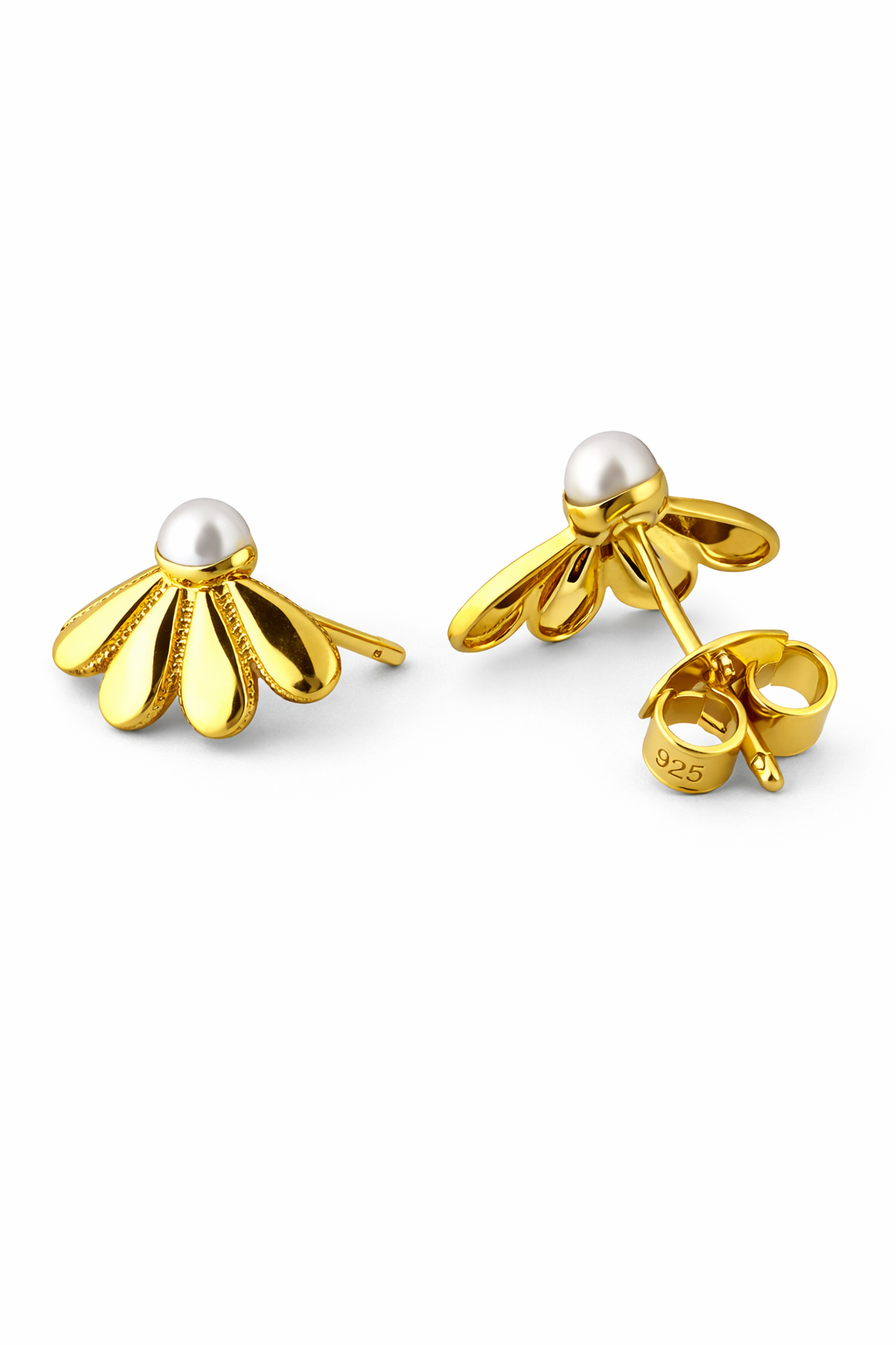 Golden Pearl Petal Stud Earrings