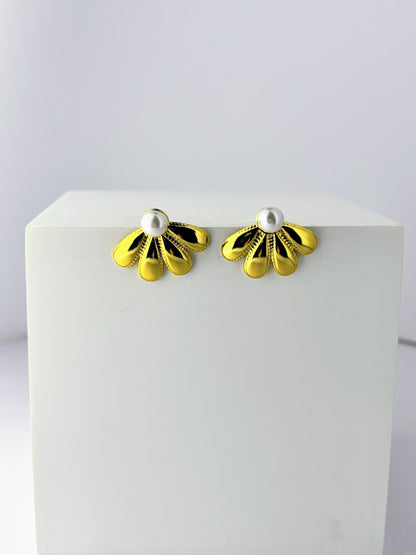 Golden Pearl Petal Stud Earrings