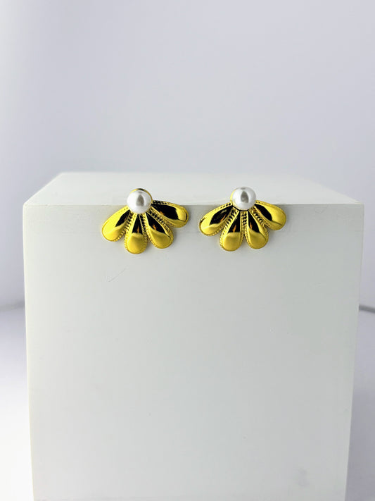 Golden Pearl Petal Stud Earrings