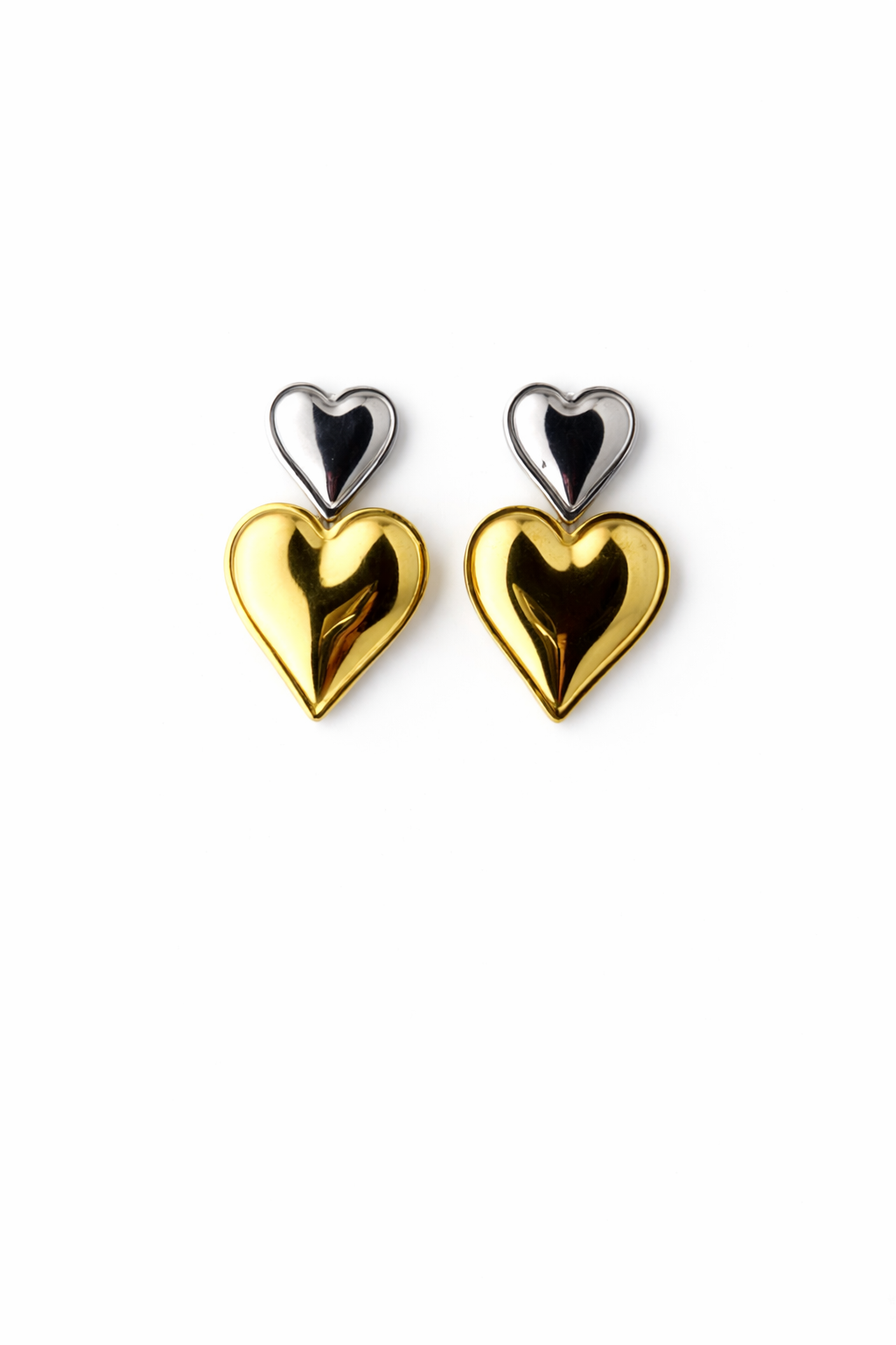 Dual Tone Heart Drop Earrings