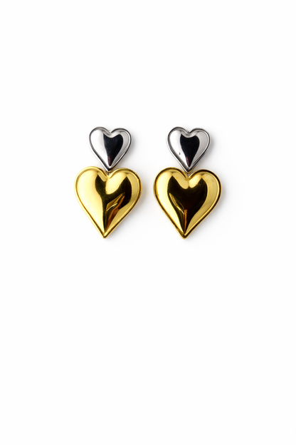 Dual Tone Heart Drop Earrings