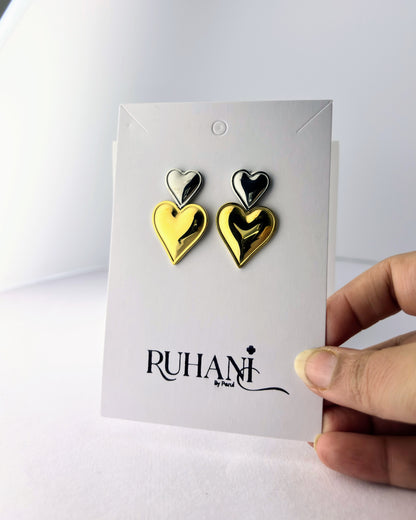 Dual Tone Heart Drop Earrings