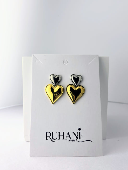 Dual Tone Heart Drop Earrings