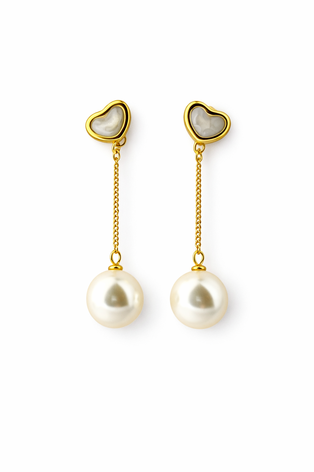 Golden Heart Pearl Drop Earrings
