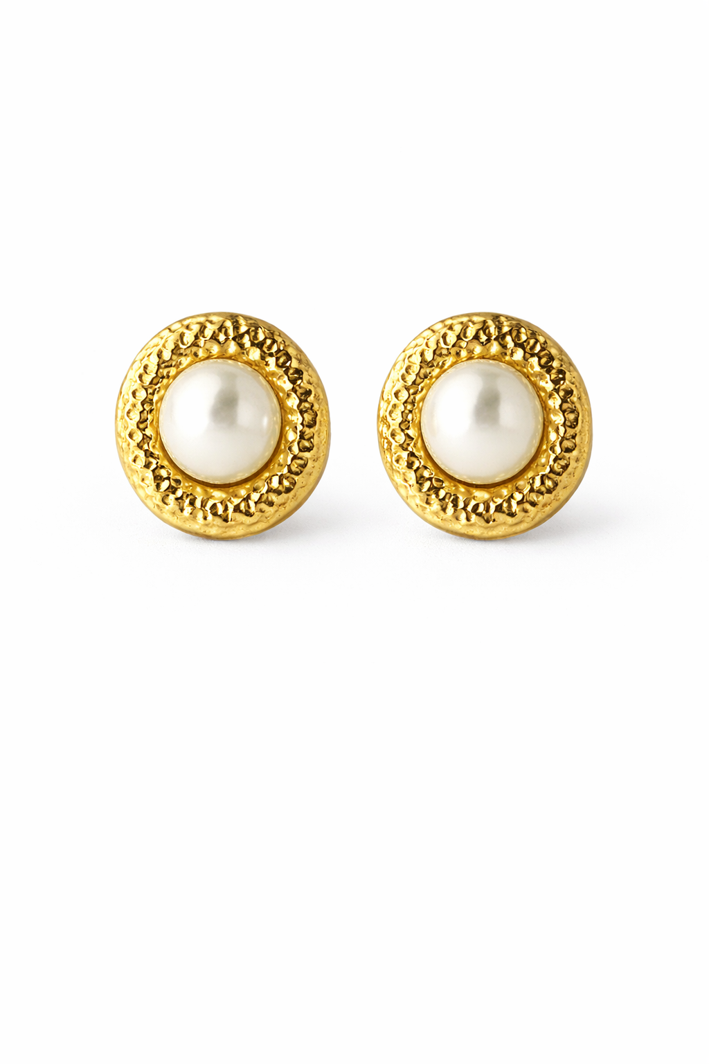Golden Pearl Halo Stud Earrings