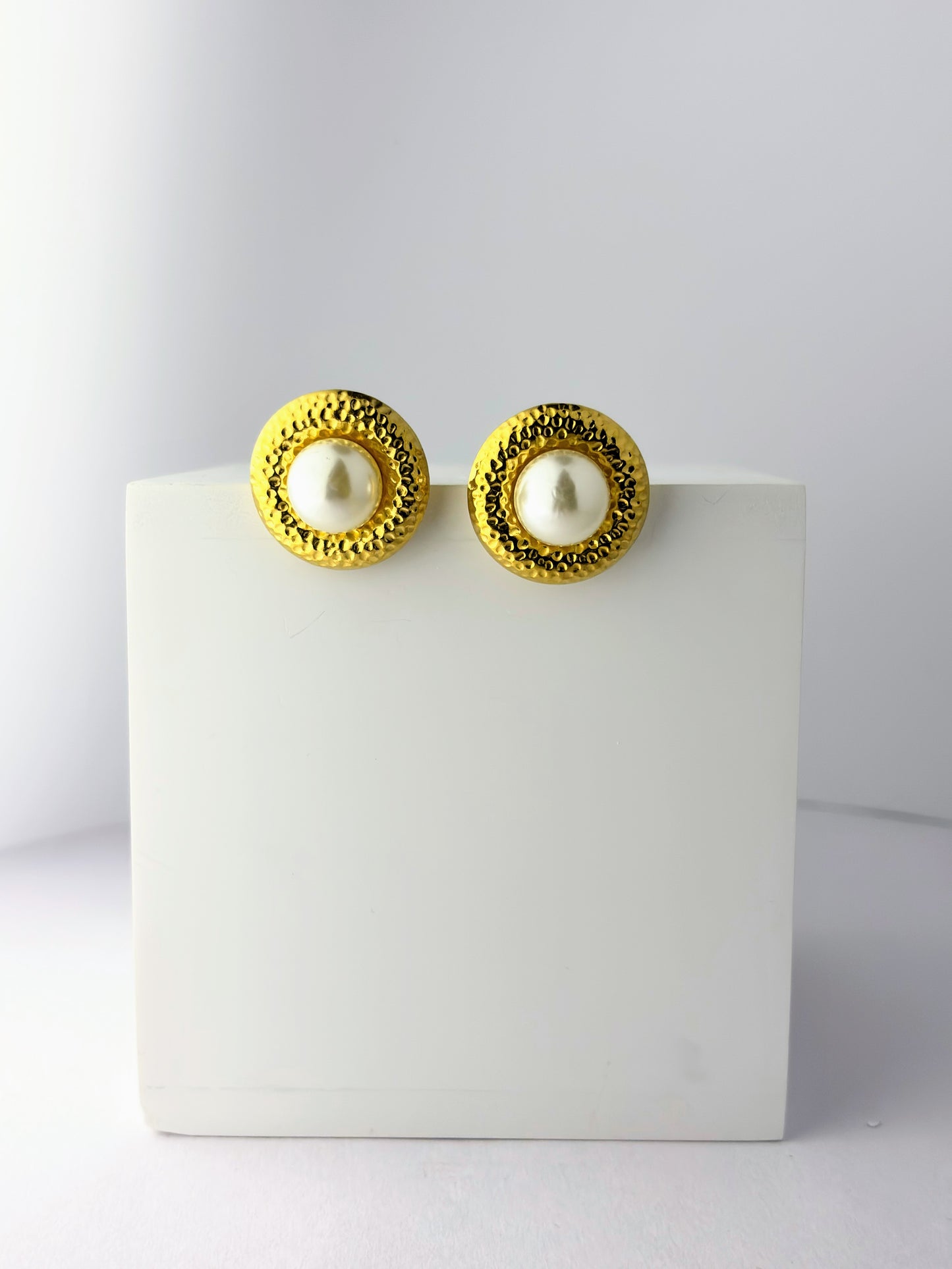 Golden Pearl Halo Stud Earrings