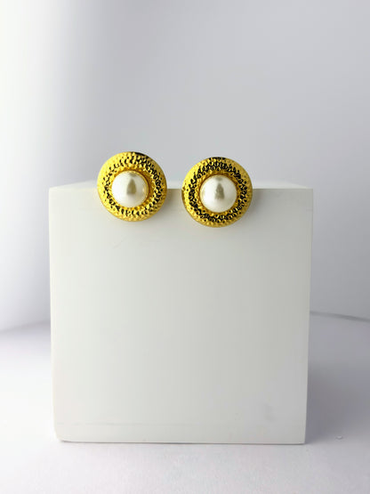 Golden Pearl Halo Stud Earrings