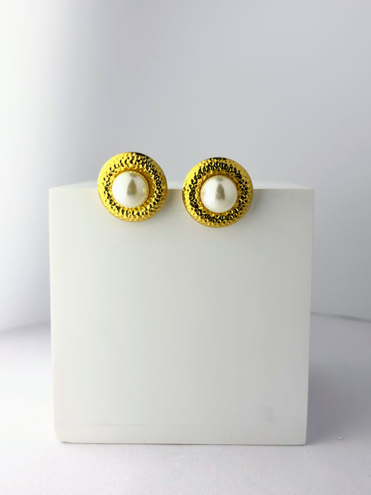 Golden Pearl Halo Stud Earrings
