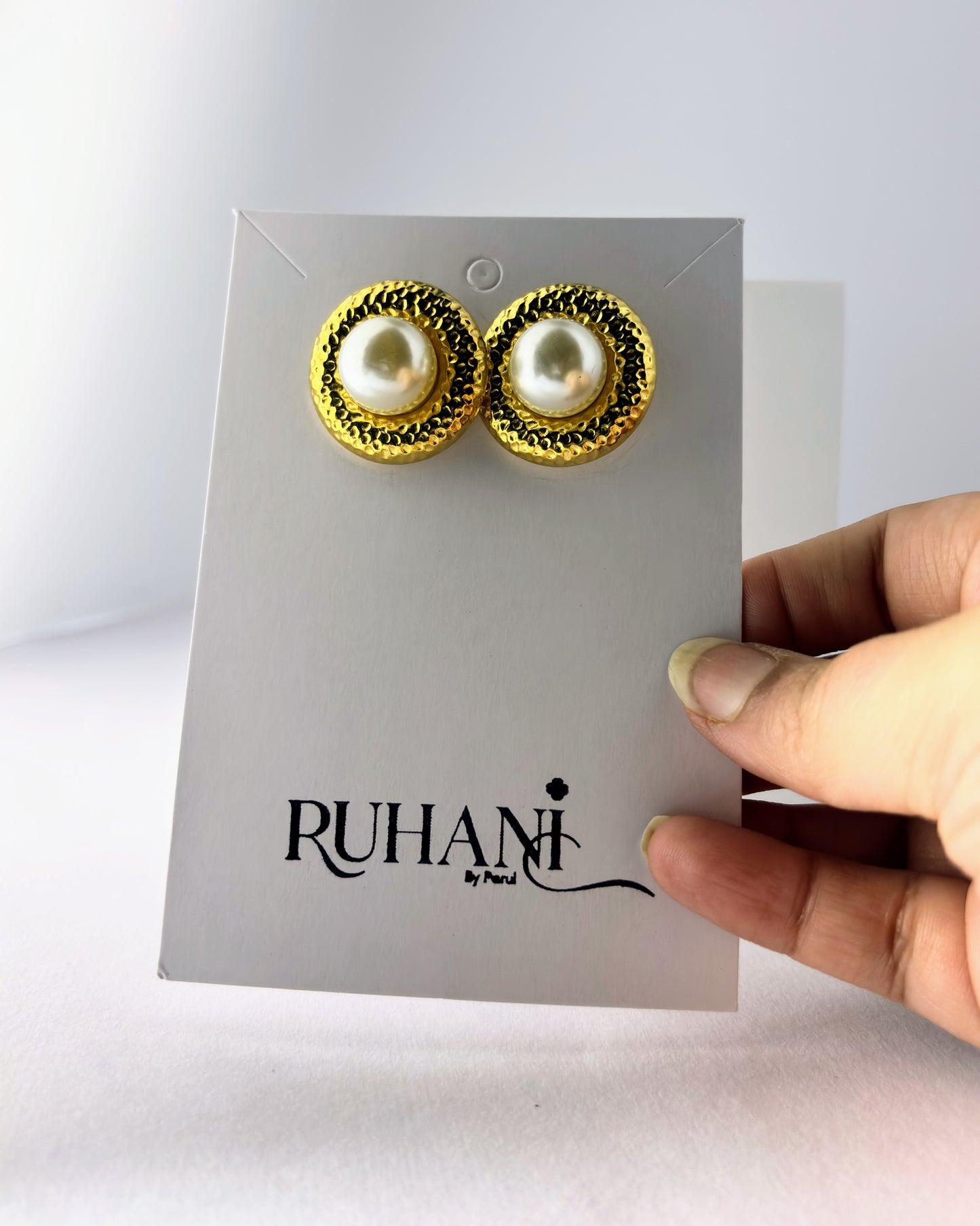 Golden Pearl Halo Stud Earrings