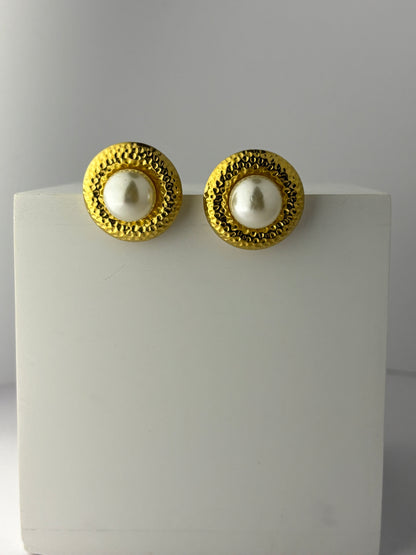 Golden Pearl Halo Stud Earrings