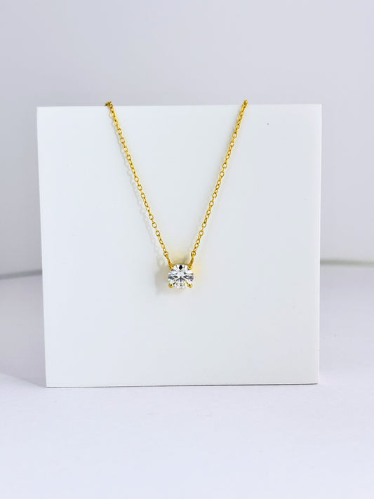 Golden Solitaire – Classic Moissanite Necklace