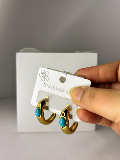Golden Turquoise Hoop Earrings