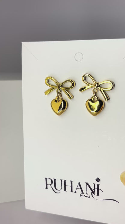 Golden Bow Heart Earrings