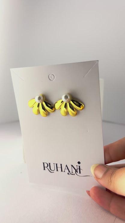Golden Pearl Petal Stud Earrings