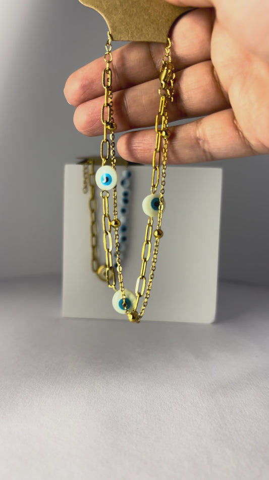 Golden Evil Eye Bead Bracelet