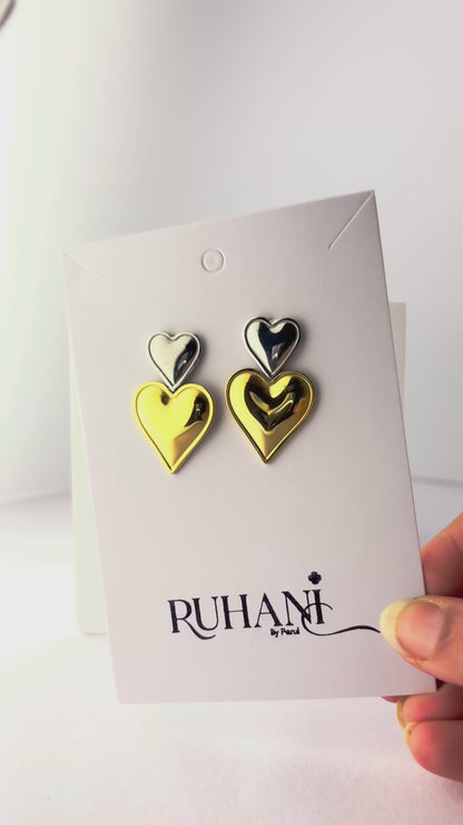 Dual Tone Heart Drop Earrings