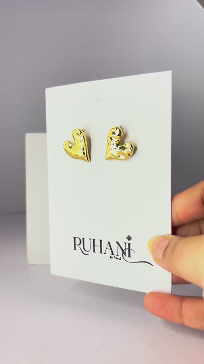 Golden Textured Heart Stud Earrings